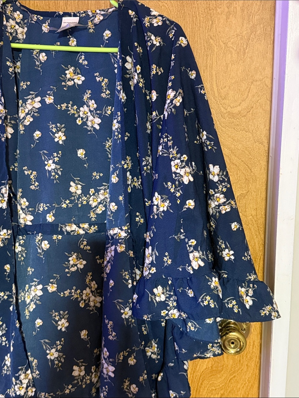 Navy Floral Ruffle Kimono - Picture 3 of 6